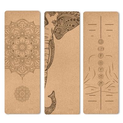 Natural Cork TPE Printed 4mm Non Slip Home Fitness Pad Gymnastics Pilates Yoga Mat With Bag