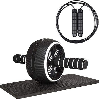 Custom High Quality Gym Workout Equipment Black TPR Material Ab Roller With Knee Mat And Jump Rope