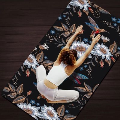 Eco Friendly Flower Printing Suede Rubber Yoga Mat 6MM Thick For Home Pilates Sport