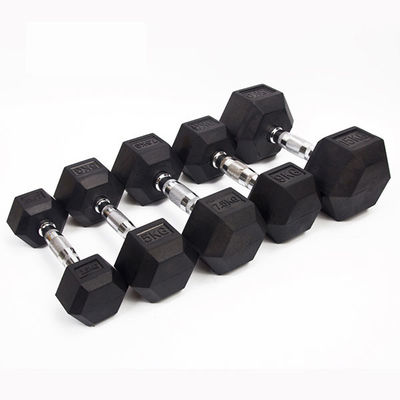 Black Metal Handle Hex Dumbbell Barbell Sets With Coated Cast Steel