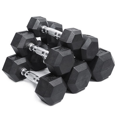 Black Metal Handle Hex Dumbbell Barbell Sets With Coated Cast Steel