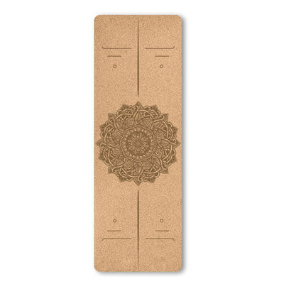 Natural Cork TPE Printed 4mm Non Slip Home Fitness Pad Gymnastics Pilates Yoga Mat With Bag