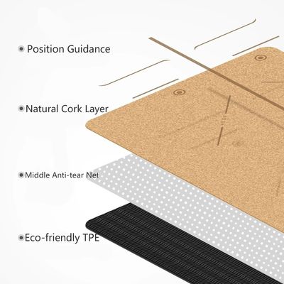 Natural Cork TPE Printed 4mm Non Slip Home Fitness Pad Gymnastics Pilates Yoga Mat With Bag