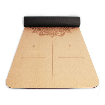 Natural Cork TPE Printed 4mm Non Slip Home Fitness Pad Gymnastics Pilates Yoga Mat With Bag