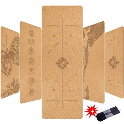 Natural Cork TPE Printed 4mm Non Slip Home Fitness Pad Gymnastics Pilates Yoga Mat With Bag