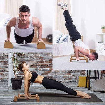 50cm 19.7in Exercise Wooden Push Up Bars Gym Equipment Suppiler With Anti-Slid Mat