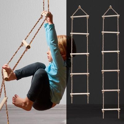 Multi Rungs Sports Wooden Rope Ladder For Children Activity Climbing Game
